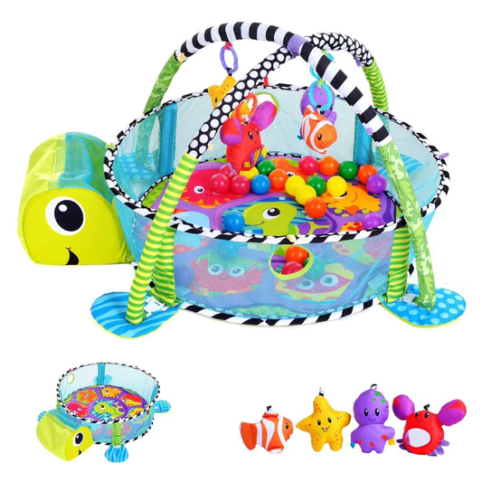 3-In-1 Baby Play Gym & Activity Mat with Ocean Ball Pit - Developmental Toy for Newborns to Toddlers (0-36 Months)